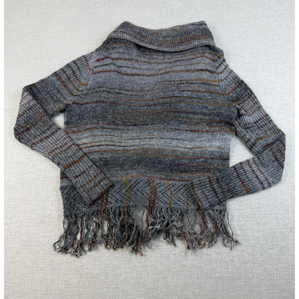 Cato Woman 22/24W Gray Striped Open Front Cardigan Sweater Fringe Ramie - Picture 2 of 8